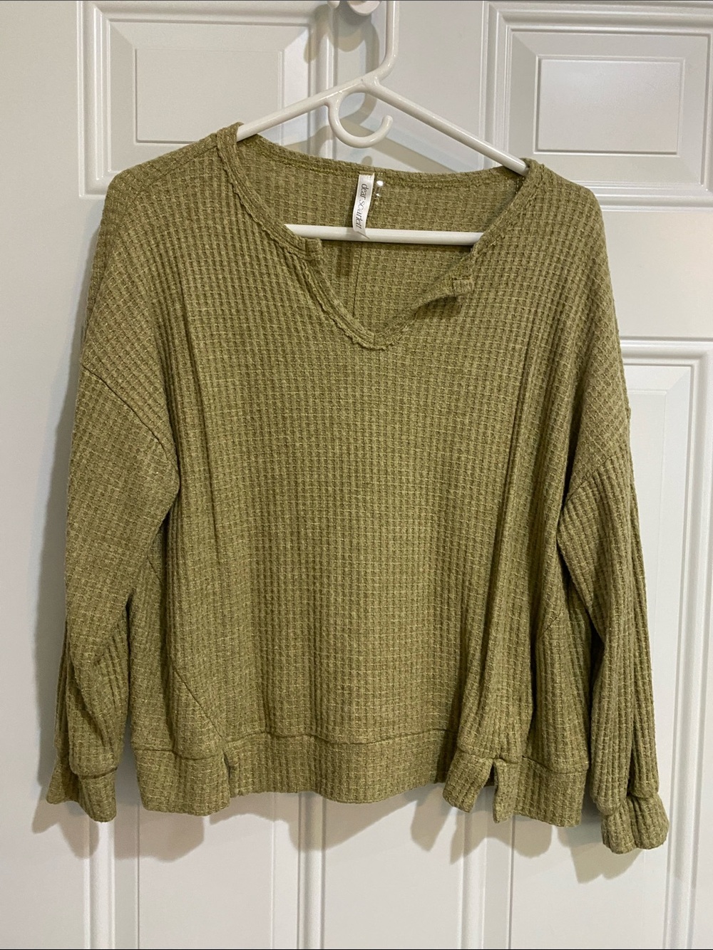 Olive Waffle-Knit Scoop Neck shirt